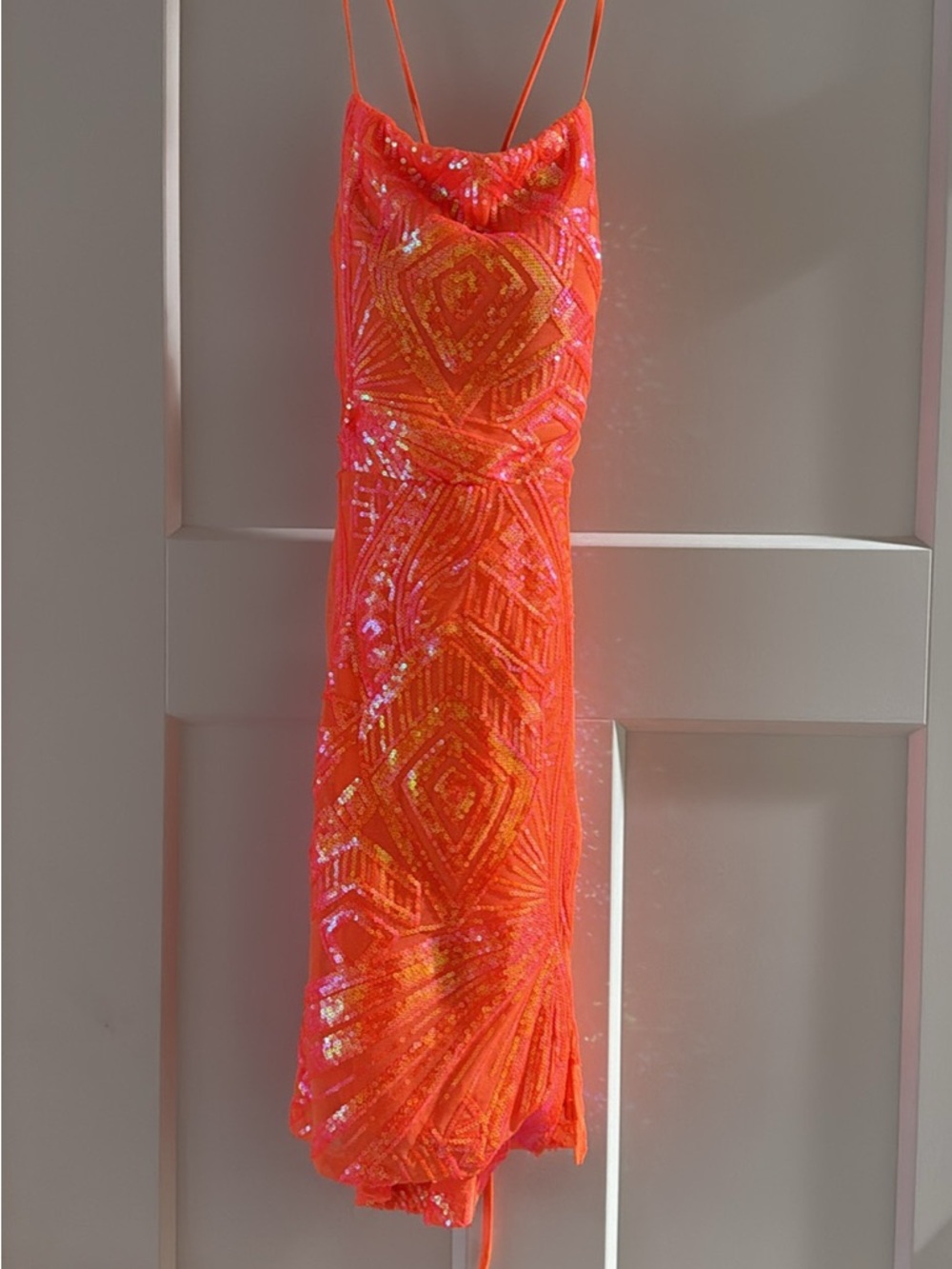 Neon Orange Sequin Hoco Dress